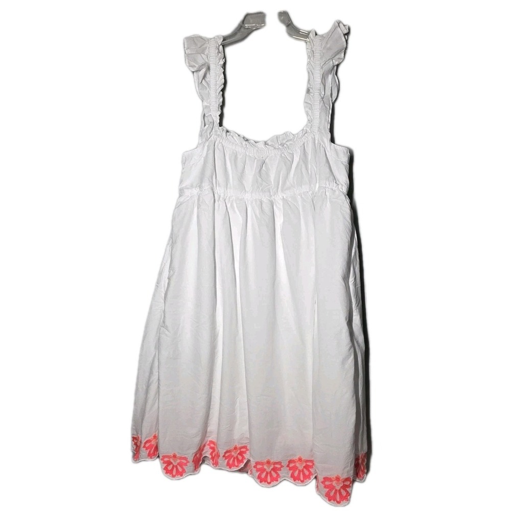 J.Crew Womens Size 16 Flutter Sleeves Mini Dress Neon Embroidered Trim Beach - Picture 2 of 8